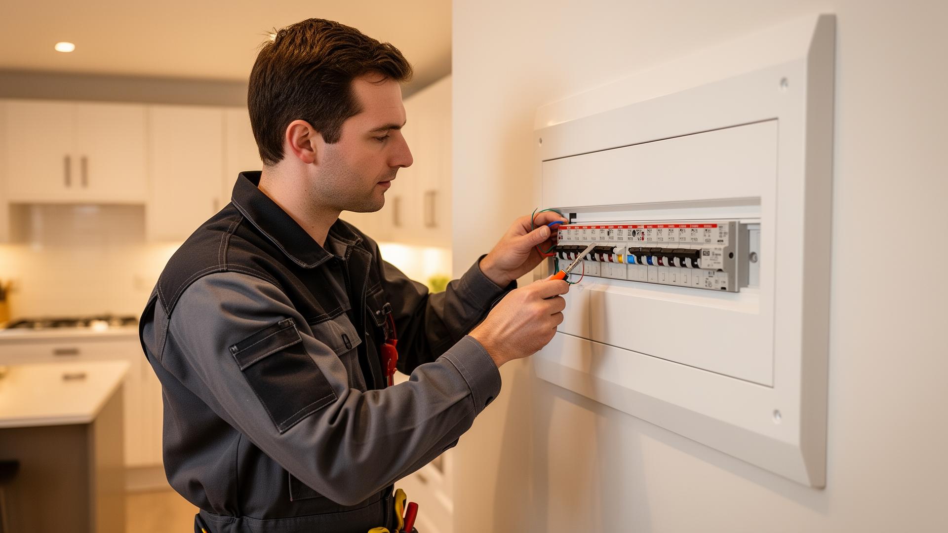 Professional electrician installing consumer unit in Birmingham